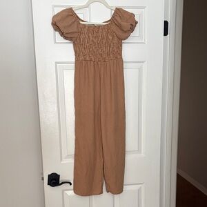 Francesca's Collections Tan Gingham jumpsuit